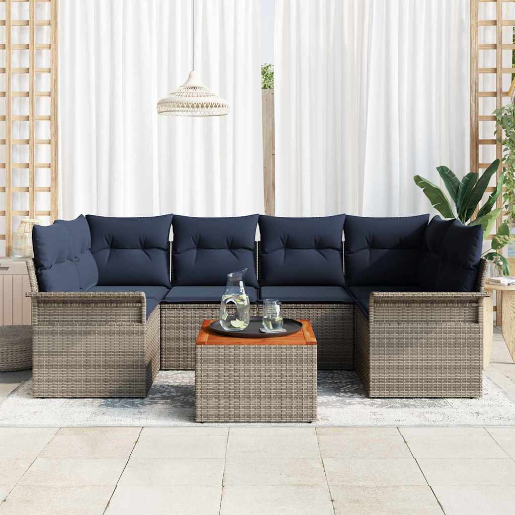 Tuinbankenset 7 st 6-Aantal zitplaatsen Grijs en Marineblauw