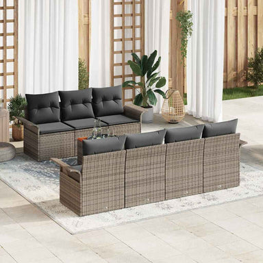 Tuinbankenset 8 st 7-Aantal zitplaatsen Grijs poly rattan