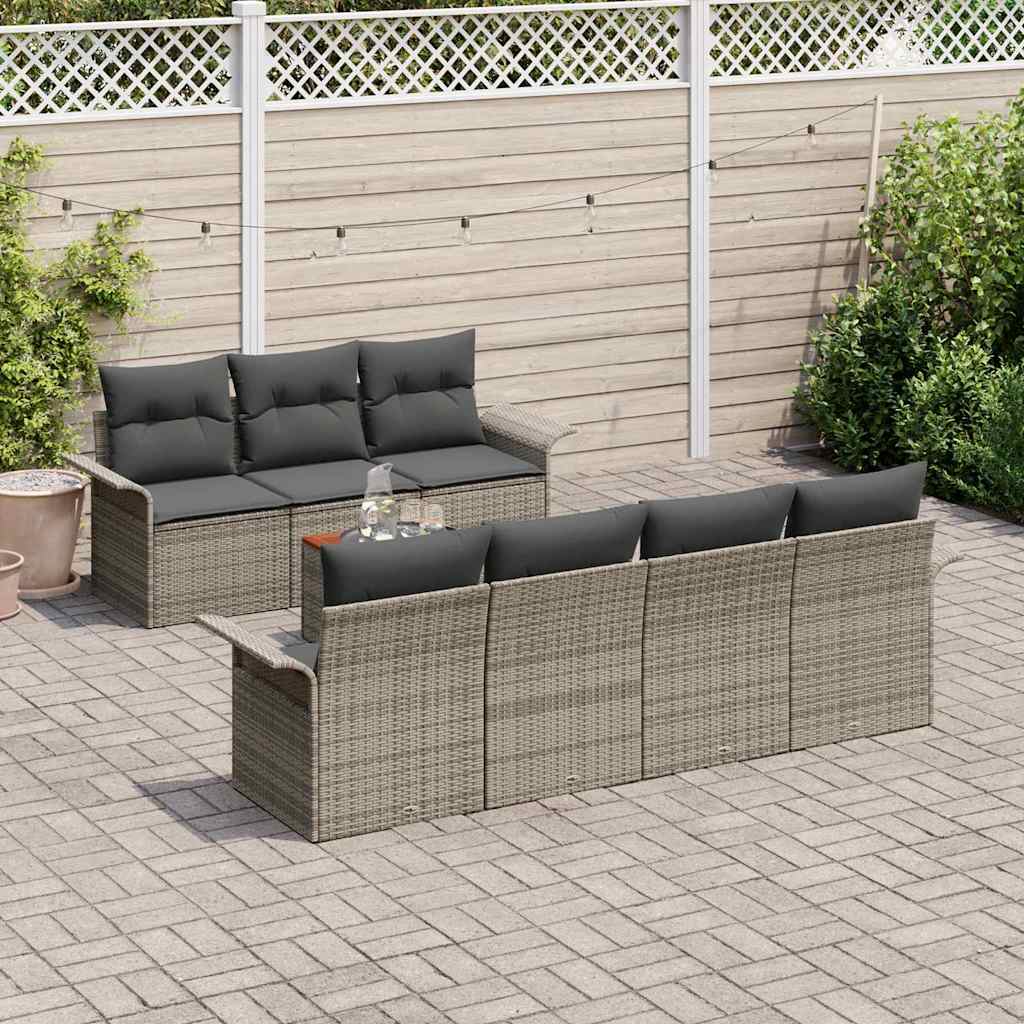 Tuinbankenset 8 st 7-Aantal zitplaatsen Grijs poly rattan
