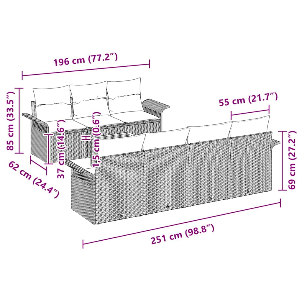 Tuinbankenset 8 st 7-Aantal zitplaatsen Grijs poly rattan