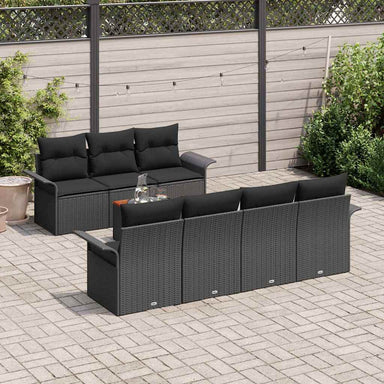 Tuinbankenset 8 st 7-Aantal zitplaatsen Zwart poly rattan