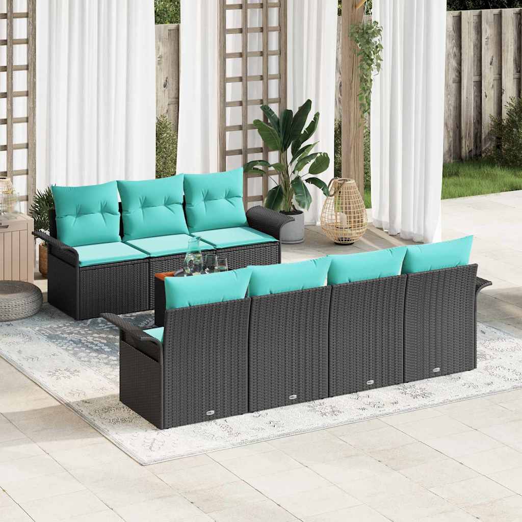 Tuinbankenset 8 st 7-Aantal zitplaatsen Zwart en Turquoise