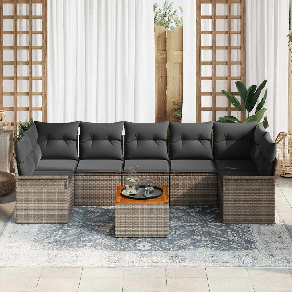 Tuinbankenset 8 st 7-Aantal zitplaatsen Grijs poly rattan