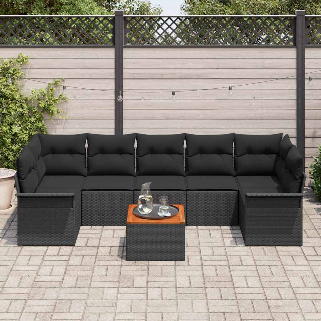 Tuinbankenset 8 st 7-Aantal zitplaatsen Zwart poly rattan