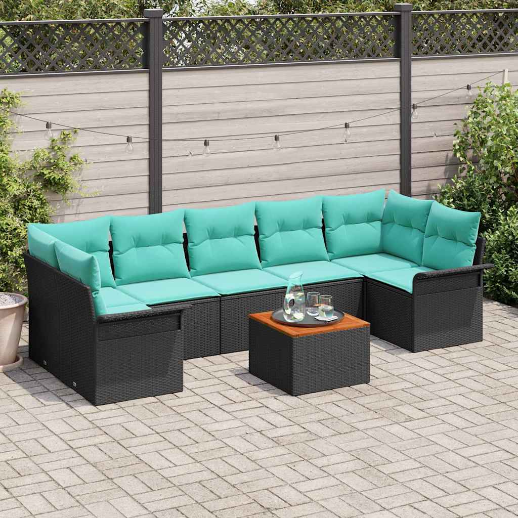 Tuinbankenset 8 st 7-Aantal zitplaatsen Zwart en Turquoise