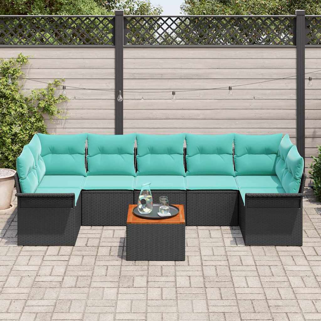 Tuinbankenset 8 st 7-Aantal zitplaatsen Zwart en Turquoise