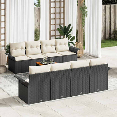 Tuinbankenset 9 st Zwart en Crème poly rattan