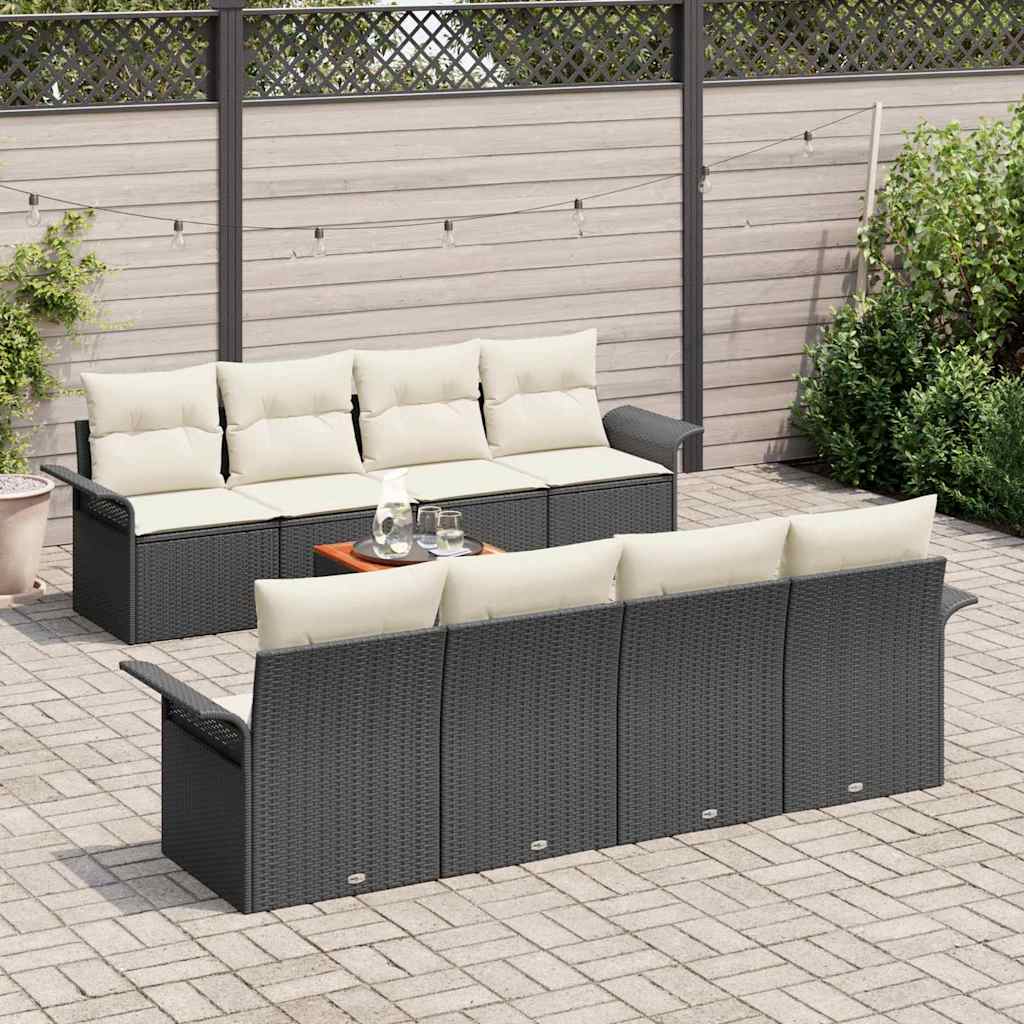 Tuinbankenset 9 st Zwart en Crème poly rattan
