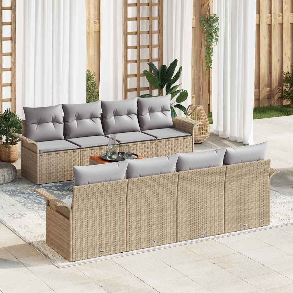 Tuinbankenset 9 st Beige en Licht Grijs poly rattan