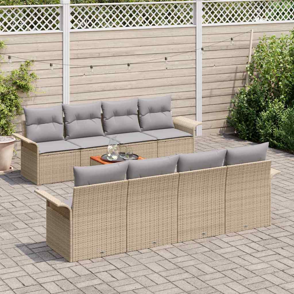 Tuinbankenset 9 st Beige en Licht Grijs poly rattan