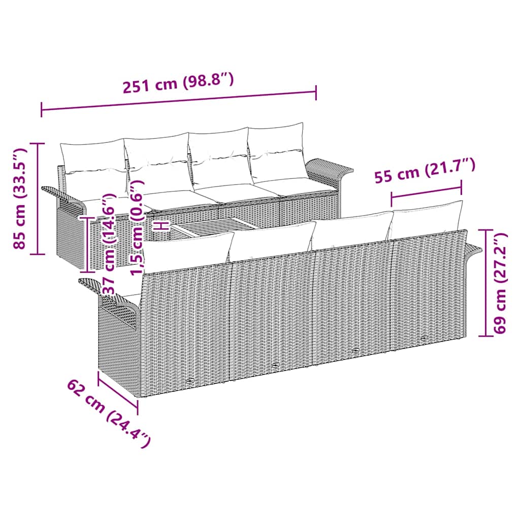 Tuinbankenset 9 st Beige en Licht Grijs poly rattan