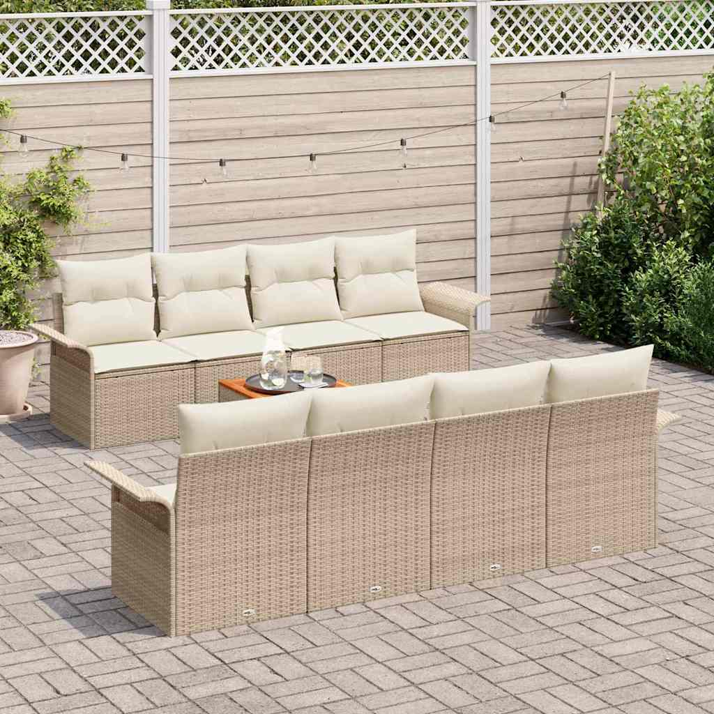 Tuinbankenset 9 st Beige en Crème poly rattan