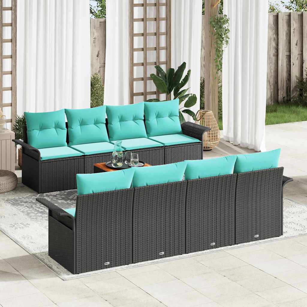 Tuinbankenset 9 st 8-Aantal zitplaatsen Zwart en Turquoise