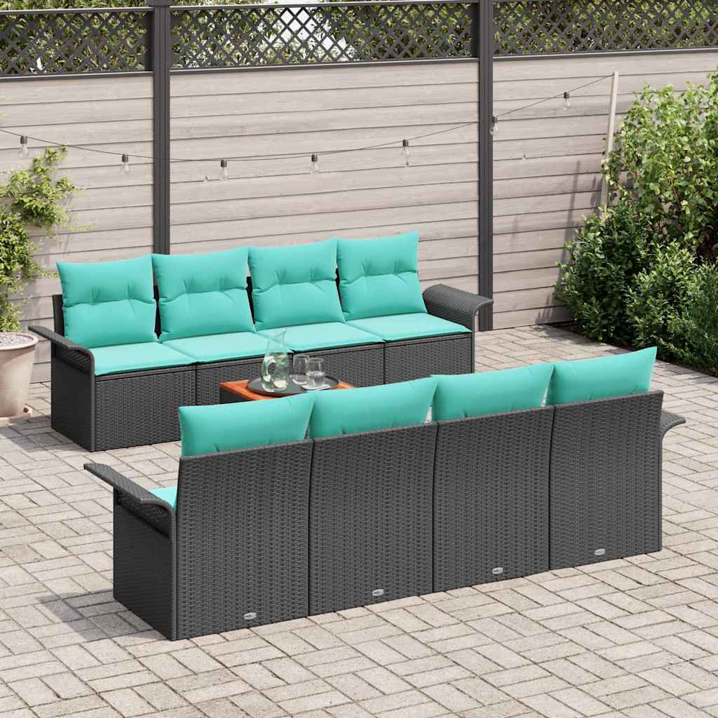 Tuinbankenset 9 st 8-Aantal zitplaatsen Zwart en Turquoise