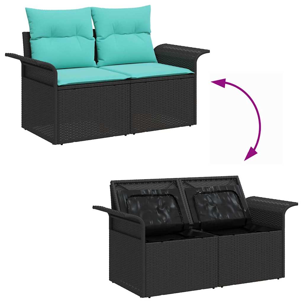 Tuinbankenset 9 st 8-Aantal zitplaatsen Zwart en Turquoise