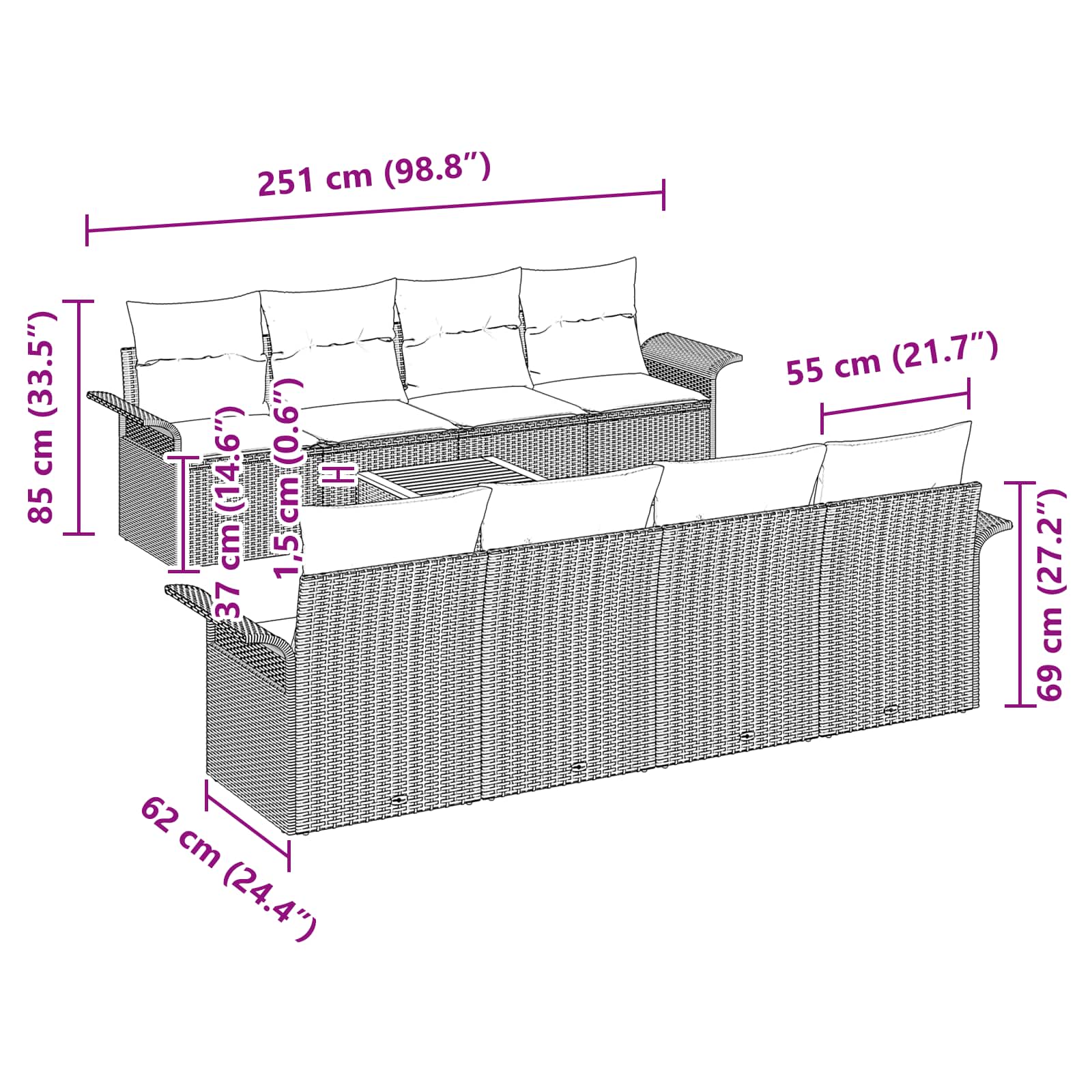 Tuinbankenset 9 st 8-Aantal zitplaatsen Zwart en Turquoise