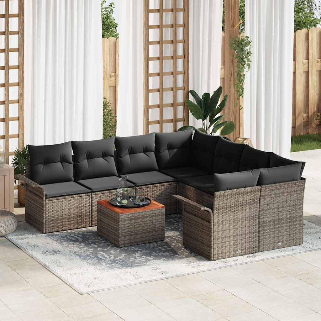 Tuinbankenset 9 st 8-Aantal zitplaatsen Grijs poly rattan