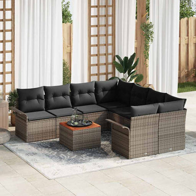 Tuinbankenset 9 st 8-Aantal zitplaatsen Grijs poly rattan