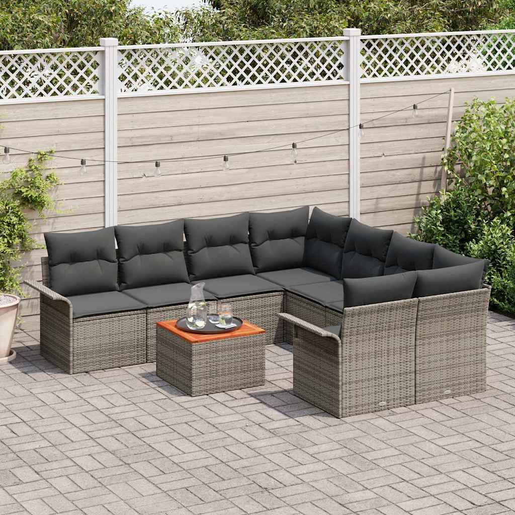 Tuinbankenset 9 st 8-Aantal zitplaatsen Grijs poly rattan