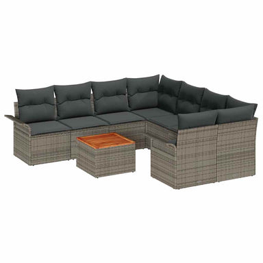 Tuinbankenset 9 st 8-Aantal zitplaatsen Grijs poly rattan