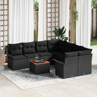 Tuinbankenset 9 st 8-Aantal zitplaatsen Zwart poly rattan