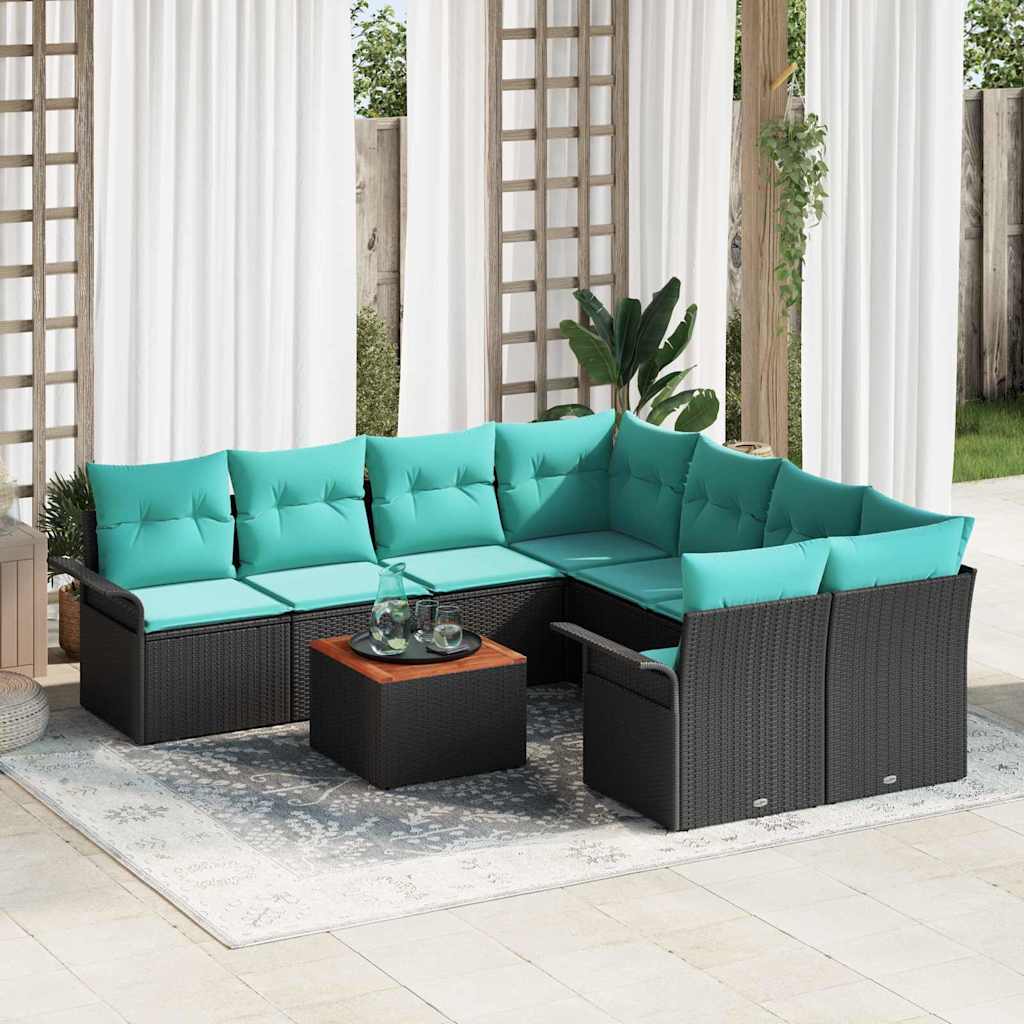 Tuinbankenset 9 st 8-Aantal zitplaatsen Zwart en Turquoise