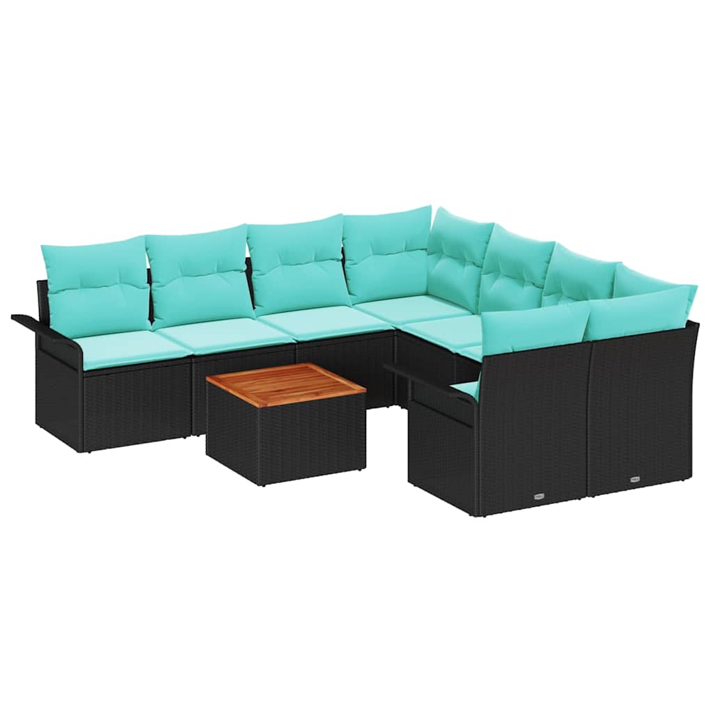 Tuinbankenset 9 st 8-Aantal zitplaatsen Zwart en Turquoise