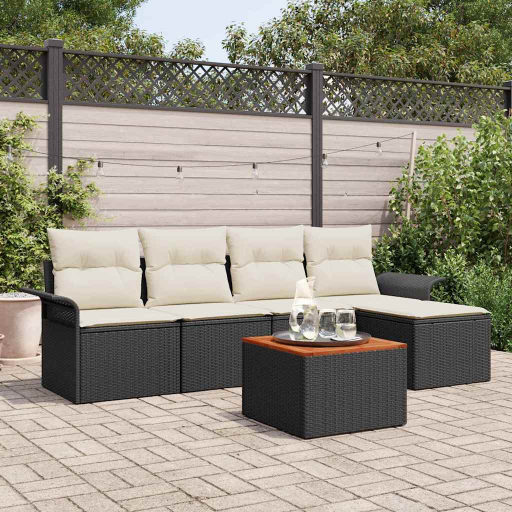 Tuinbankenset 6 st Zwart en Crème poly rattan