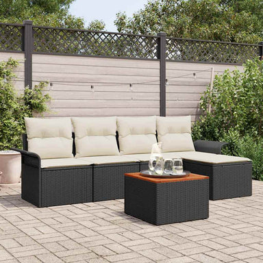 Tuinbankenset 6 st Zwart en Crème poly rattan