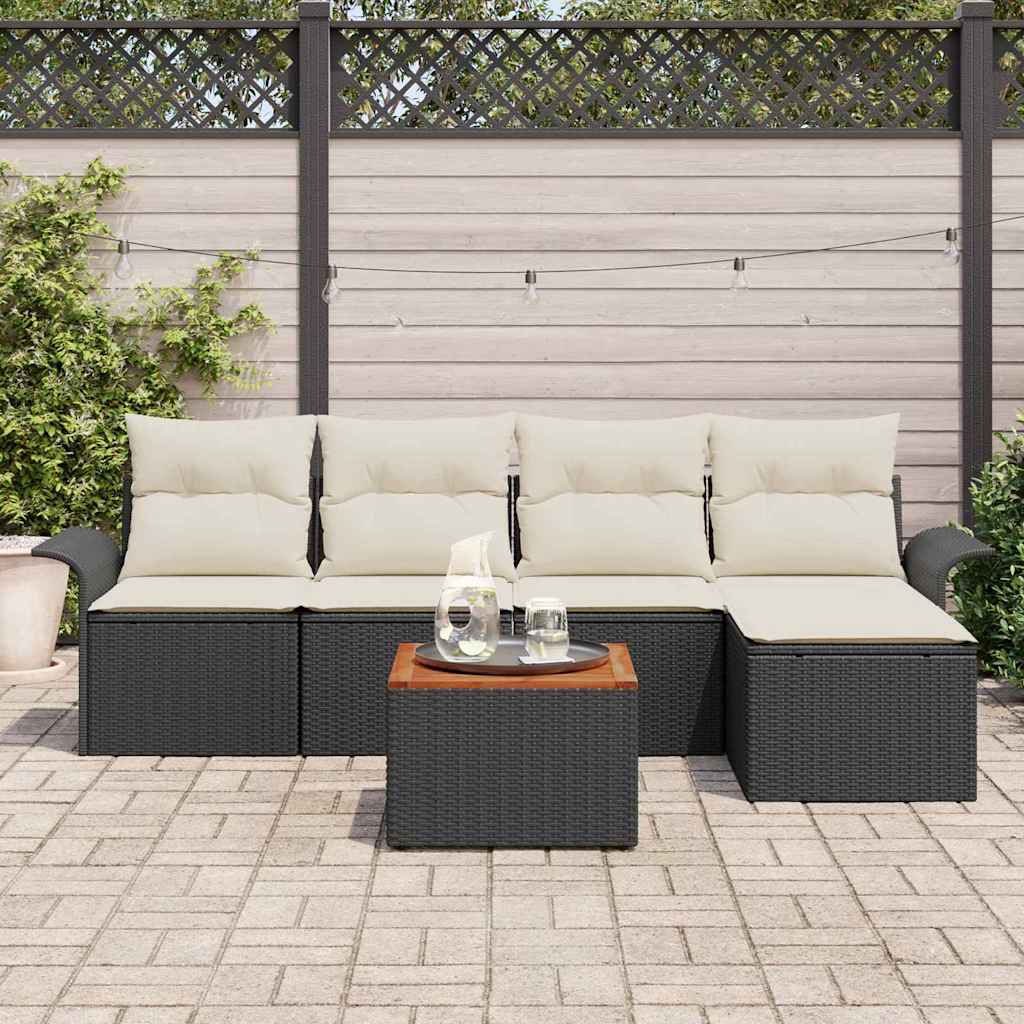 Tuinbankenset 6 st Zwart en Crème poly rattan