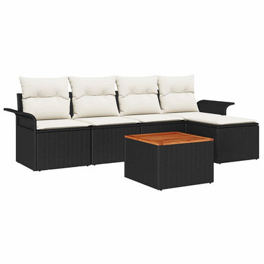 Tuinbankenset 6 st Zwart en Crème poly rattan