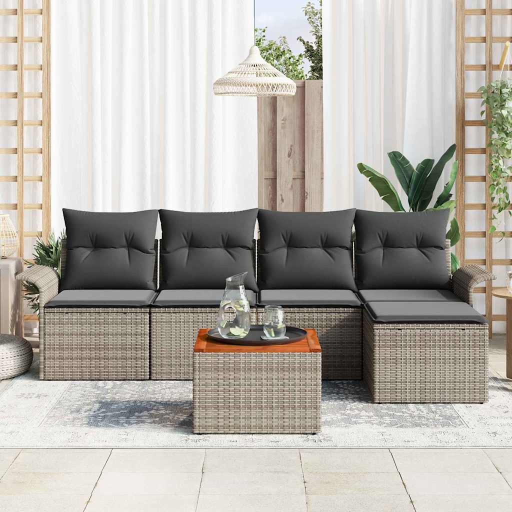 Tuinbankenset 6 st Grijs poly rattan