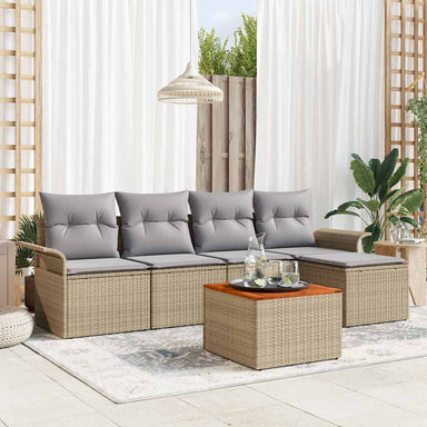 Tuinbankenset 6 st Beige en Licht Grijs poly rattan