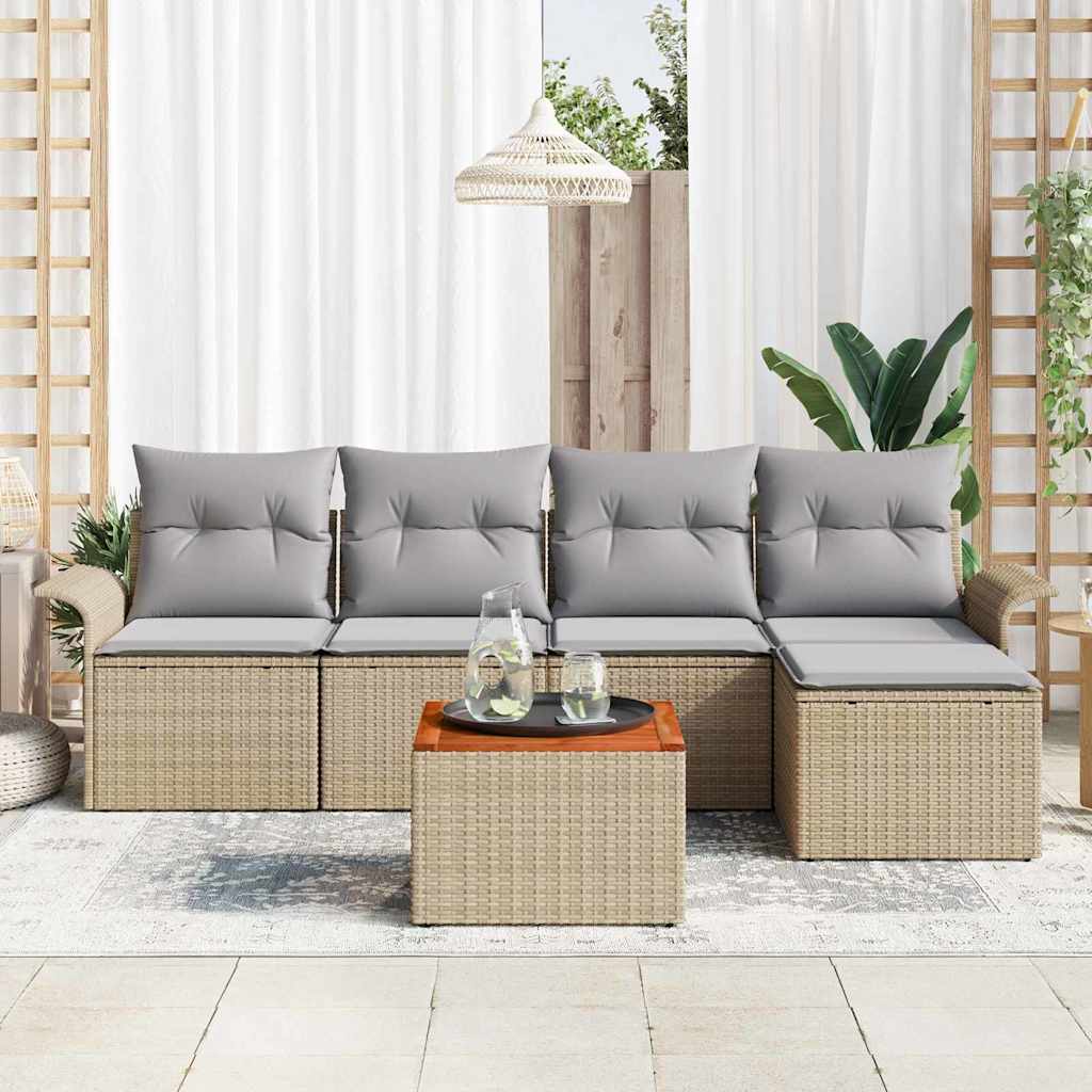 Tuinbankenset 6 st Beige en Licht Grijs poly rattan