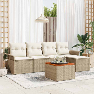 Tuinbankenset met opslag 6 pcs Beige en Crème poly rattan
