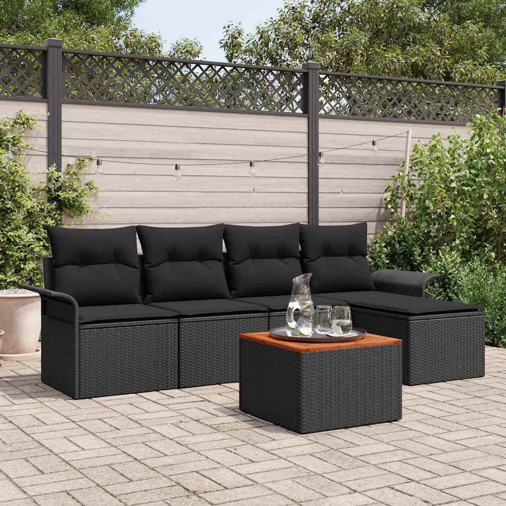 Tuinbankenset 6 st Zwart poly rattan