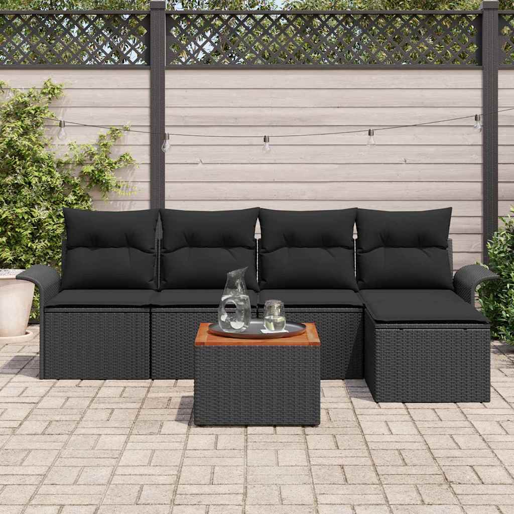 Tuinbankenset 6 st Zwart poly rattan