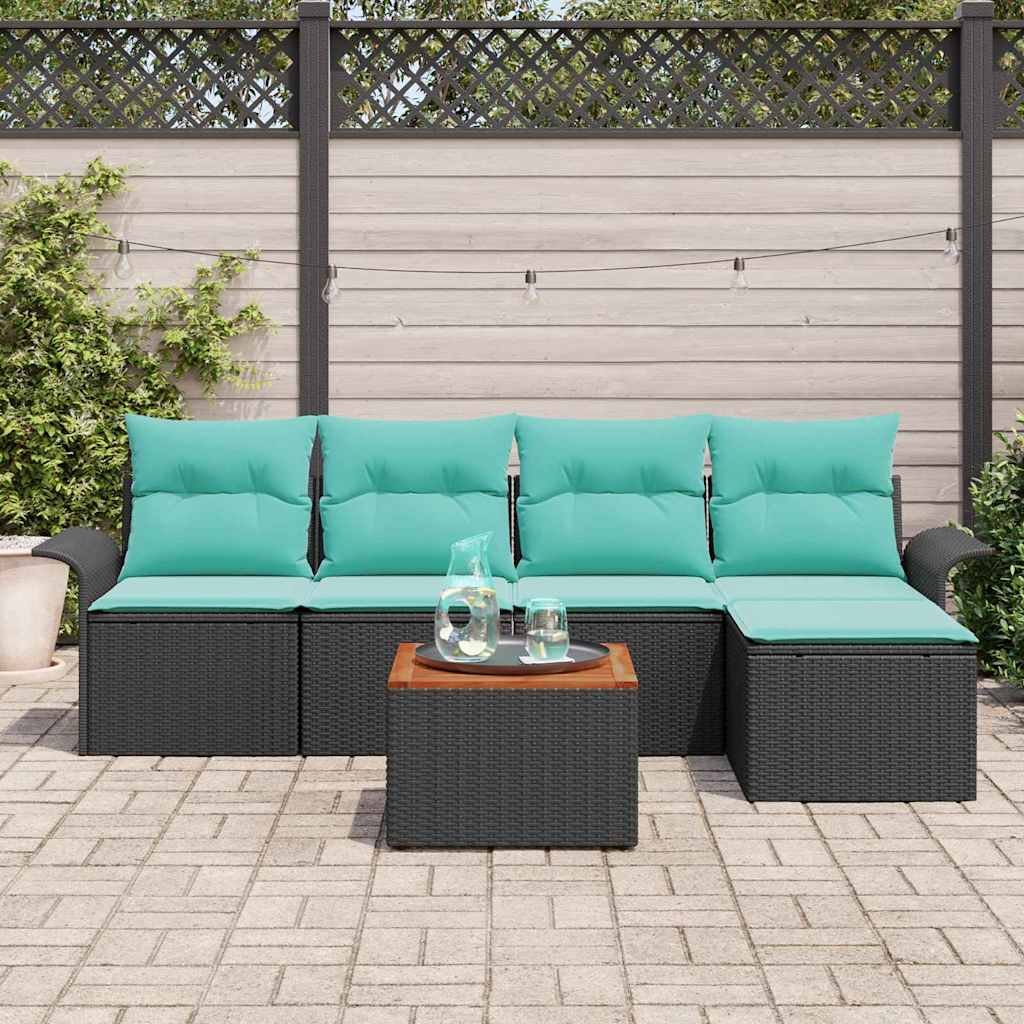 Tuinbankenset 6 st Zwart en Turquoise poly rattan