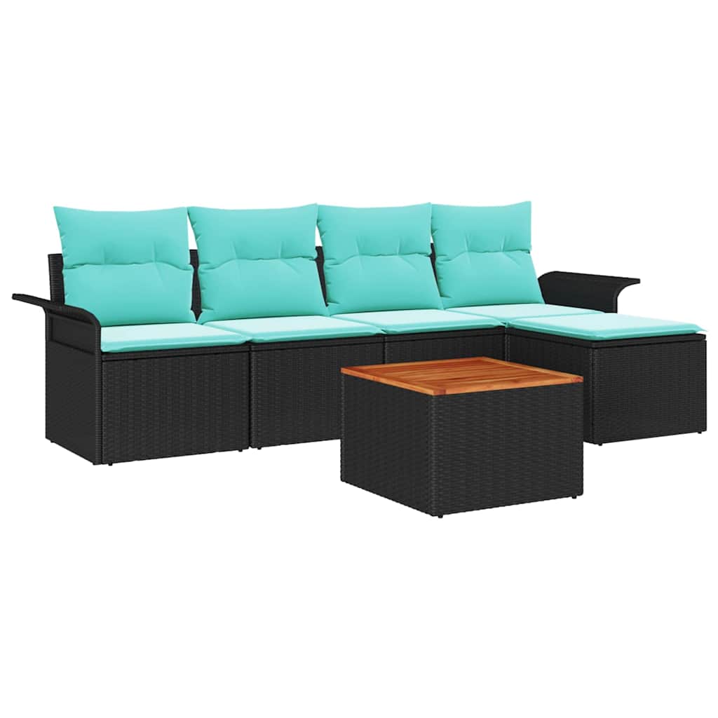 Tuinbankenset 6 st Zwart en Turquoise poly rattan