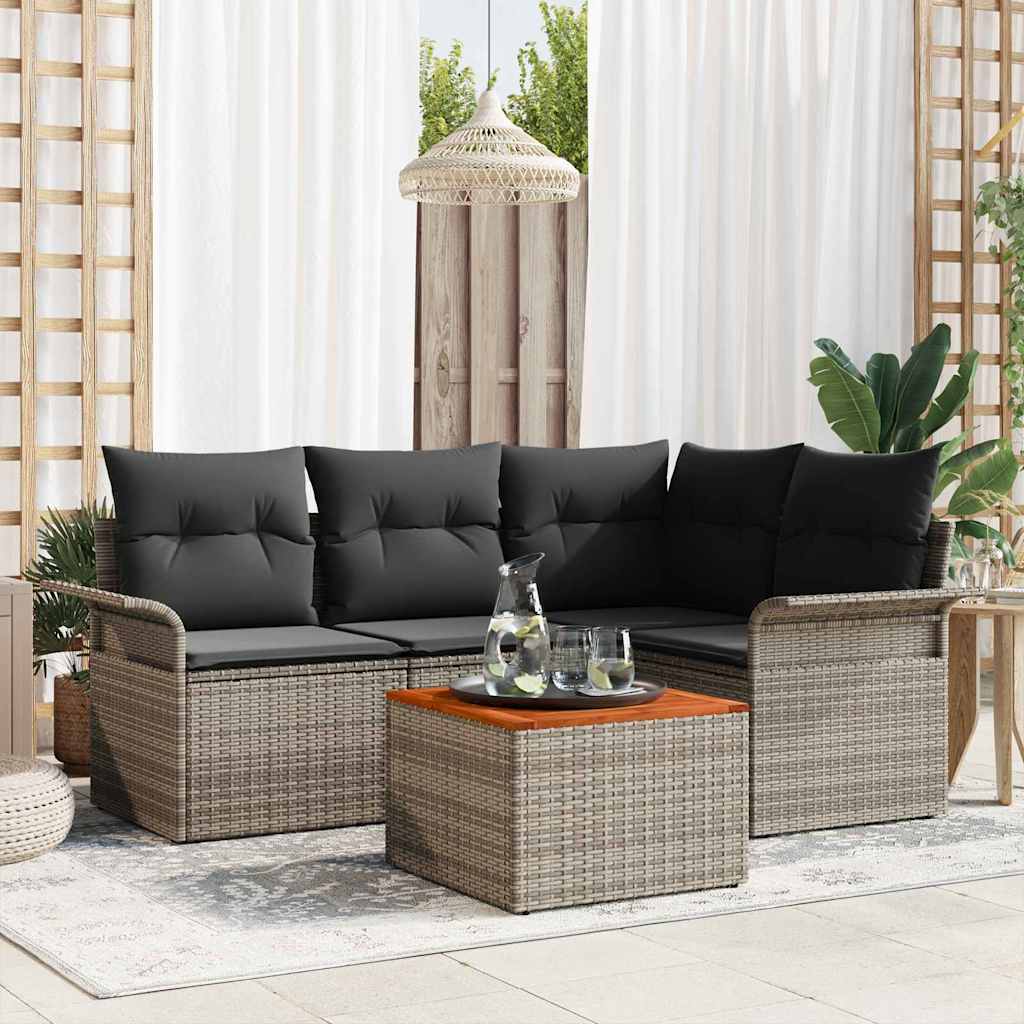 Tuinbankenset 5 st 4-Aantal zitplaatsen Grijs poly rattan