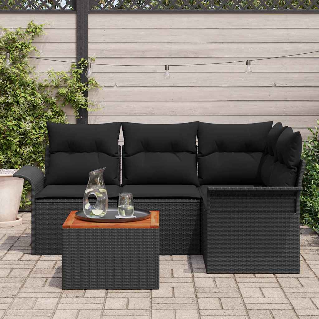 Tuinbankenset 5 st 4-Aantal zitplaatsen Zwart poly rattan