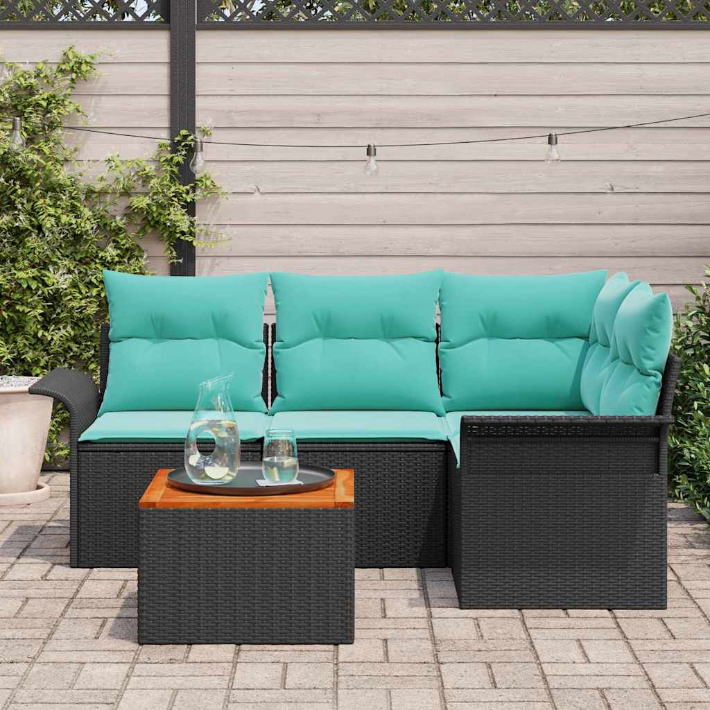 Tuinbankenset 5 st 4-Aantal zitplaatsen Zwart en Turquoise