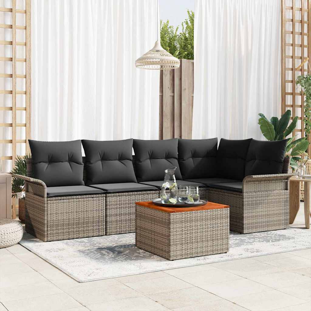 Tuinbankenset 6 st 5-Aantal zitplaatsen Grijs poly rattan
