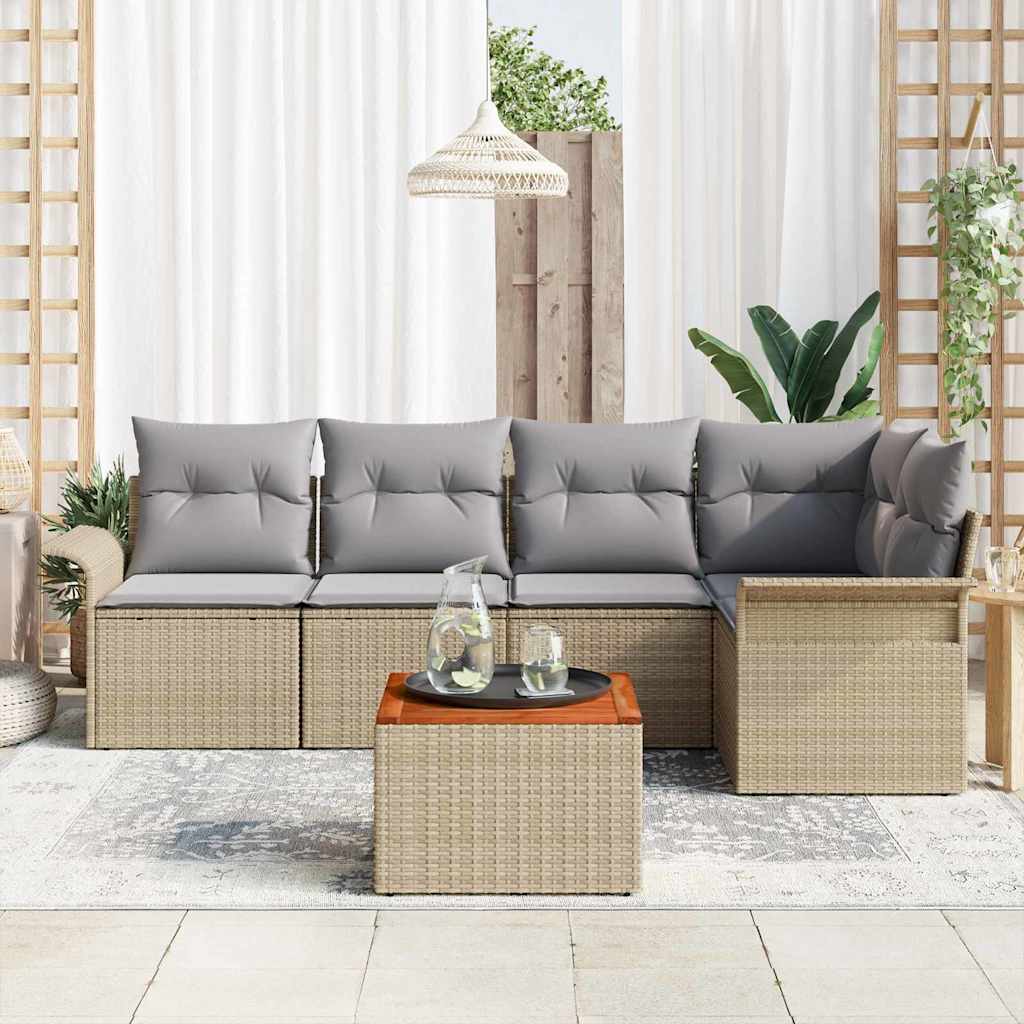 Tuinbankenset 6 st 5-Aantal zitplaatsen Beige en Licht Grijs