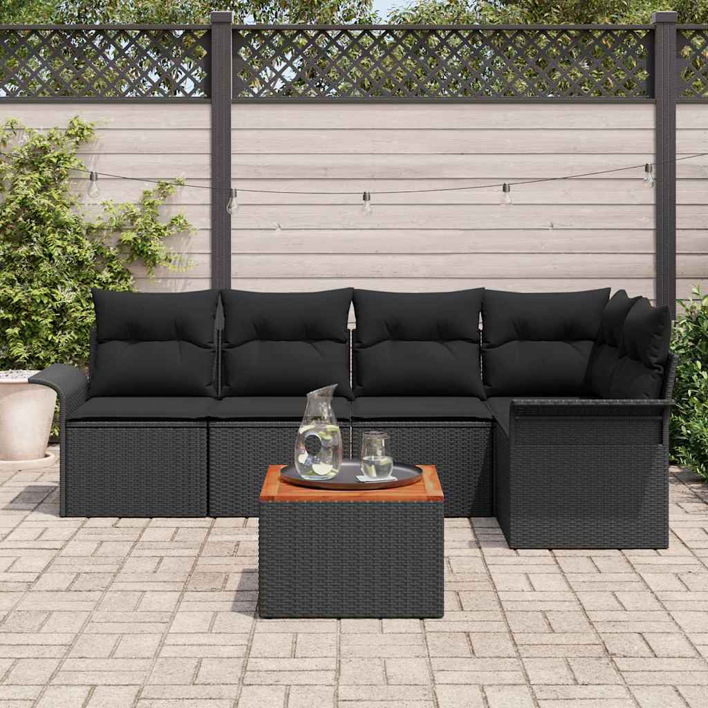 Tuinbankenset 6 st 5-Aantal zitplaatsen Zwart poly rattan