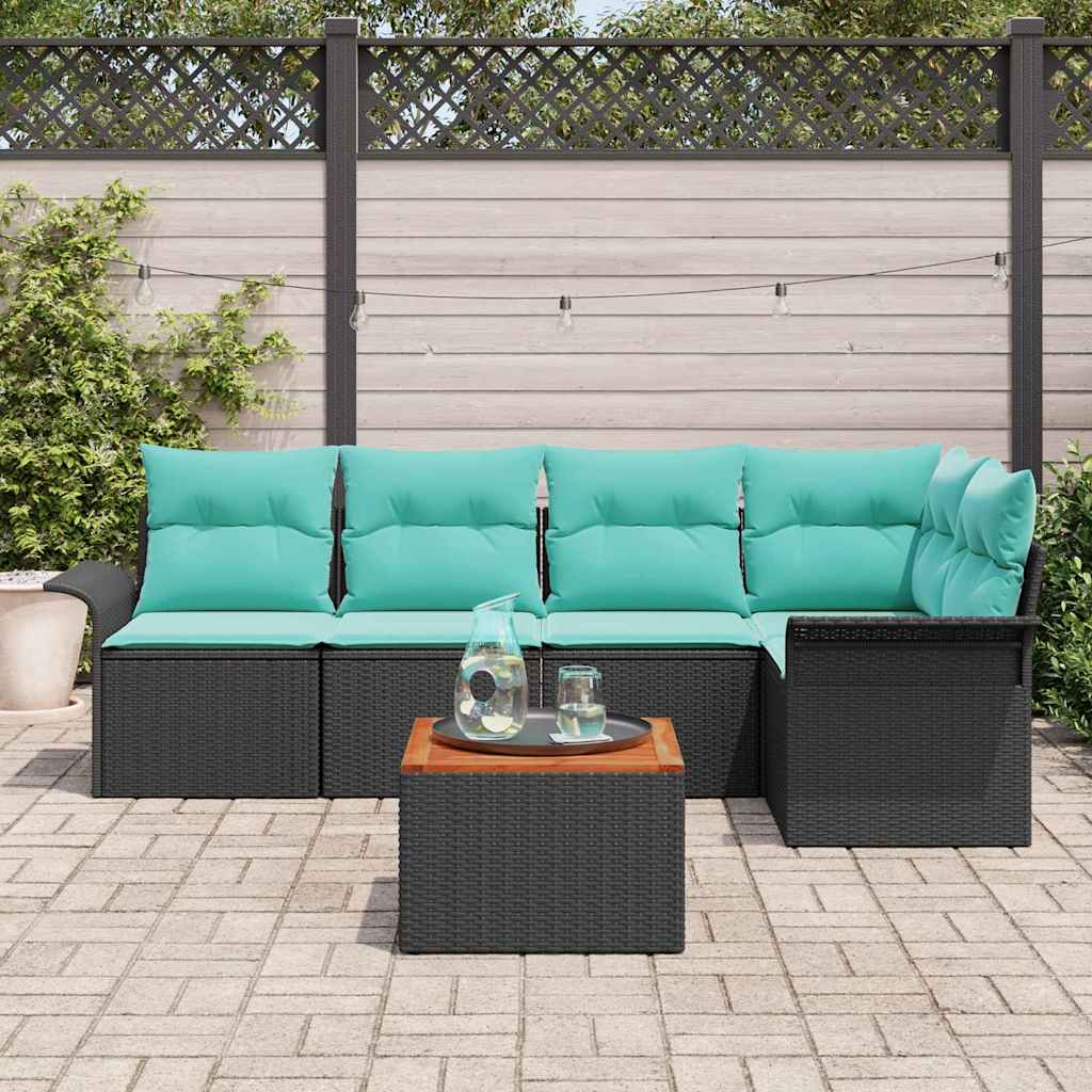 Tuinbankenset 6 st 5-Aantal zitplaatsen Zwart en Turquoise