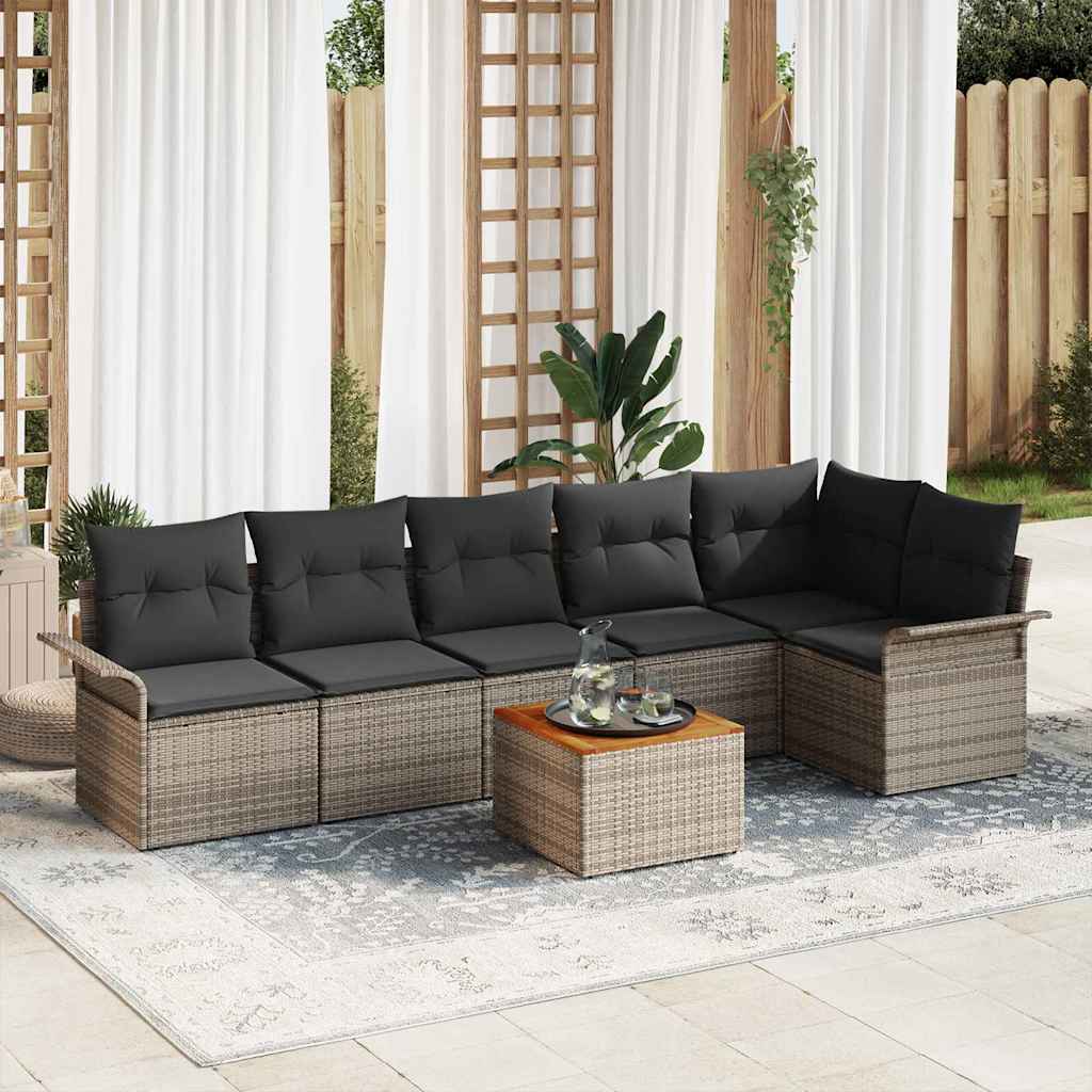 Tuinbankenset 7 st 6-Aantal zitplaatsen Grijs poly rattan