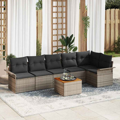 Tuinbankenset 7 st 6-Aantal zitplaatsen Grijs poly rattan