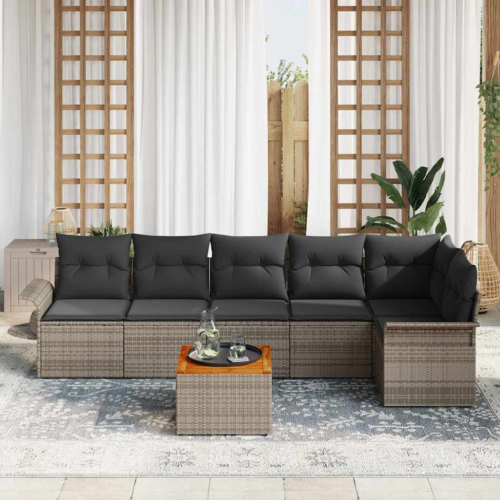 Tuinbankenset 7 st 6-Aantal zitplaatsen Grijs poly rattan