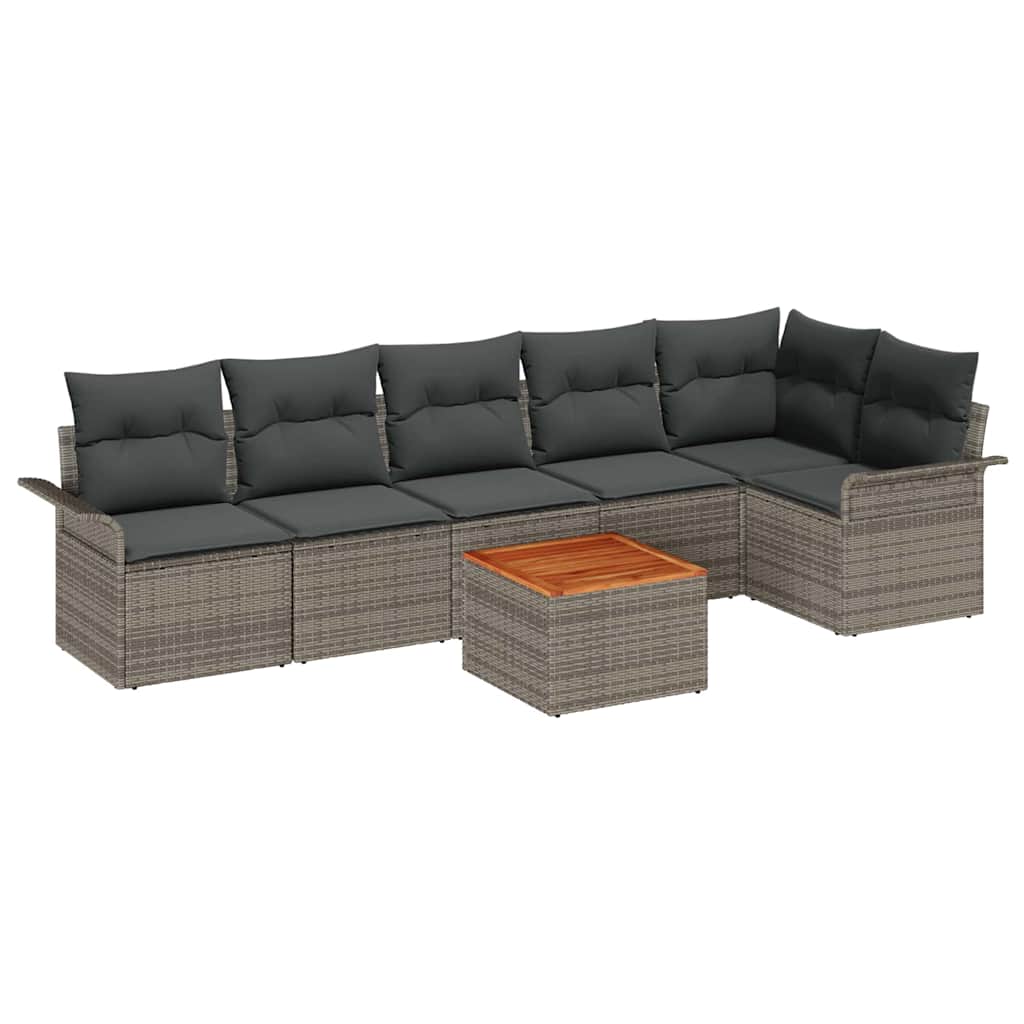 Tuinbankenset 7 st 6-Aantal zitplaatsen Grijs poly rattan
